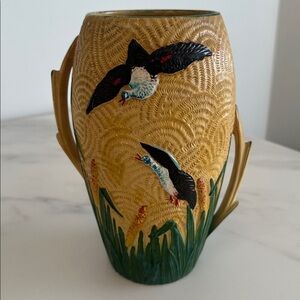 Vintage Art Deco Sylvac “Wild Duck Ware” Ceramic 2 Handle Vase Duck & Reed Motif